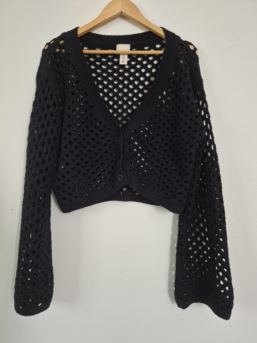 H&M Black Crochet Open-Knit Cardigan Cropped Size L